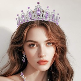 Kamirola - Queen Crown and Tiaras Princess Crown for Women and Girls Crystal Headbands for Bridal, Princess for Wedding and Party(Silver&Purple) Kamirola - Queen Crown and Tiaras Princess Crown for Women and Girls Crystal Headbands for Bridal, Princess for Wedding and Party(Silver&Purple)