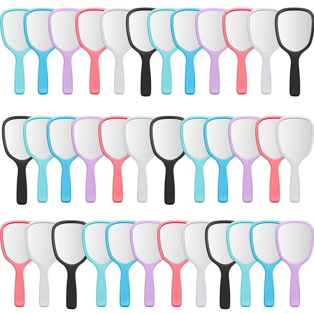 Vinsot 36 Pcs Handheld Mirror Bulk Small Hand Mirrors with Handle Plastic Portable Daily Makeup Tools for Home Travel Camping Daily, 3.15 Inch Wide, 7.09 Inch Long (6 Colors)