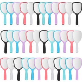 Vinsot 36 Pcs Handheld Mirror Bulk Small Hand Mirrors with Handle Plastic Portable Daily Makeup Tools for Home Travel Camping Daily, 3.15 Inch Wide, 7.09 Inch Long (6 Colors)