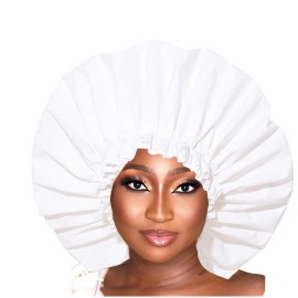 VEABEST jumbo eatra large shower cap for women reusable waterproof, 2 Packs adjustable shower cap bath hair cap for women thick, long hair, locs, braids (Black and White)