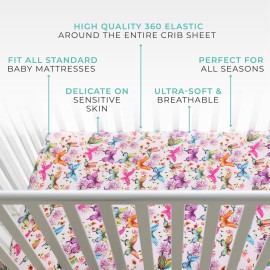 Posh Peanut Baby Crib Sheets for Boys & Girls - Viscose from Bamboo Crib Sheets for Standard Baby Mattresses (52 X 28 X 9) Watercolor Butterfly