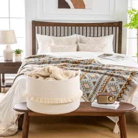 KAKAMAY Large Blanket Basket (20x13),Woven Baskets for storage Baby Laundry Hamper, Cotton Rope Blanket Basket for Living Room, Laundry, Nursery, Pillows, Baby Toy chest (White)