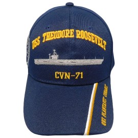 United States Navy USS Theodore Roosevelt CVN-71 Qui Plantavit Curabit Shadow Navy Blue Acrylic Adjustable Embroidered Cap - Officially Licensed