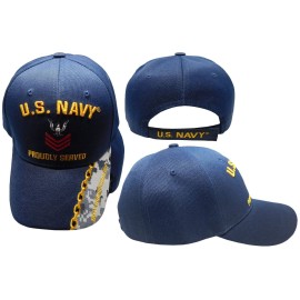 Trade Winds United States Navy Proudly Served Petty Officer First Class Duty Honor Courage Navy Blue Acrylic Adjustable Embroidered Baseball Hat Cap - Officially Licensed, Black, 7 3/4