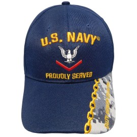 United States Navy Proudly Served Petty Officer Third Class Duty Honor Courage Navy Blue Acrylic Adjustable Embroidered Hat - Officially Licensed