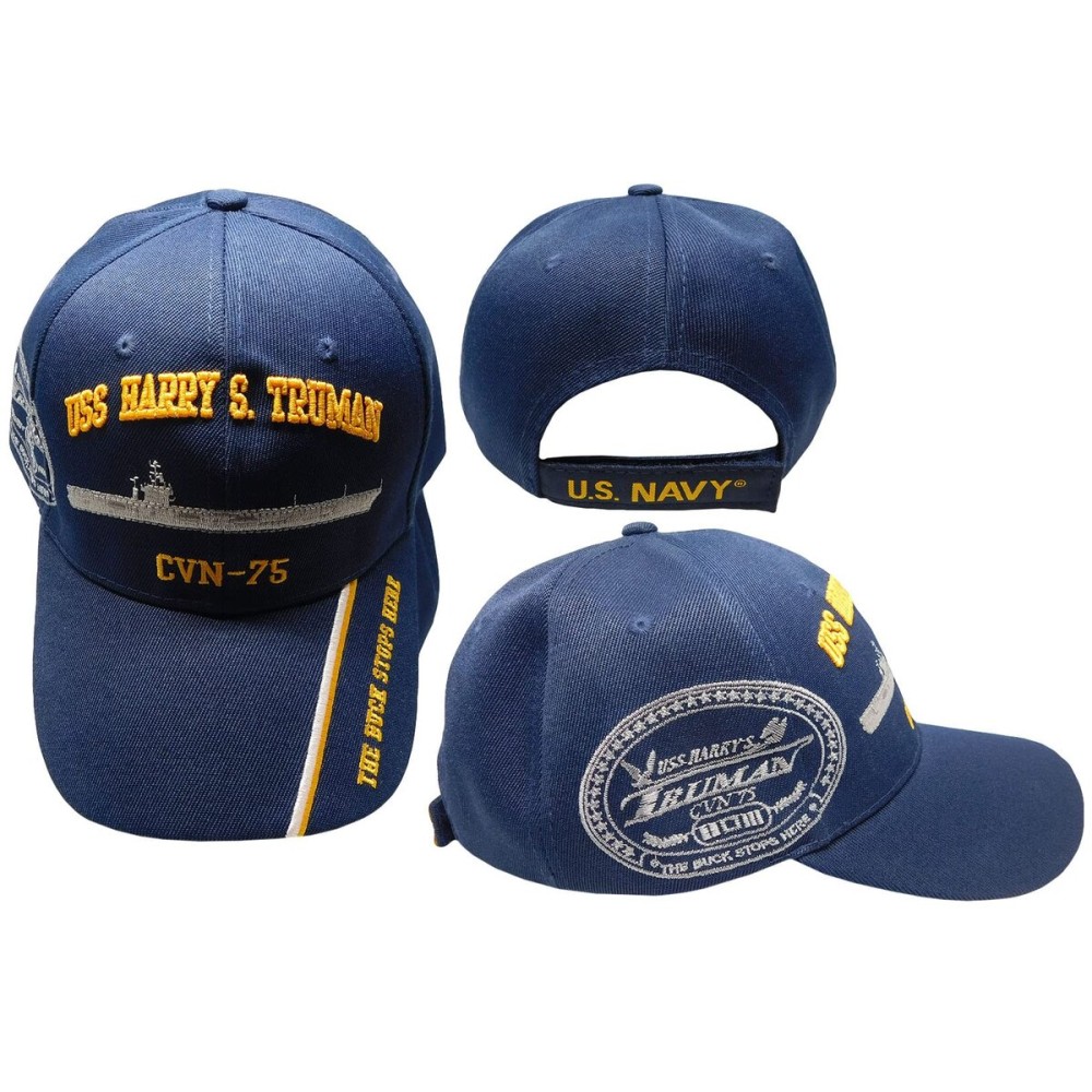 Trade Winds United States Navy USS Harry S. Truman CVN-75 The Buck Stops Here Shadow Navy Blue Acrylic Adjustable Embroidered Baseball Hat Cap - Officially Licensed, Black, 7 3/4