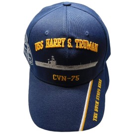 Trade Winds United States Navy USS Harry S. Truman CVN-75 The Buck Stops Here Shadow Navy Blue Acrylic Adjustable Embroidered Baseball Hat Cap - Officially Licensed, Black, 7 3/4