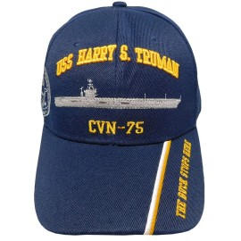 Trade Winds United States Navy USS Harry S. Truman CVN-75 The Buck Stops Here Shadow Navy Blue Acrylic Adjustable Embroidered Baseball Hat Cap - Officially Licensed, Black, 7 3/4