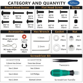 GLOBACT 531PCS RC Screw Kit RC Repair Tool Kit and RC Screwdrivers RC Hex Nut Socket for Axial Redcat HPI Arrma Losi RC4WD 1/8 1/10 1/12 1/16 Scale RC Cars Trucks Crawler Accessories