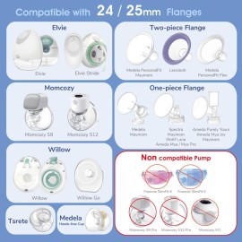 Maymom 15mm Flange Insert Compatible with Elvie Single/Double Electric, Elvie Stride Cup (24mm), Compatible with Medela PersonalFit Flex Shield, Not Original Elvie Replacement Pump Parts