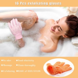 Bath Gloves,16 Pcs Exfoliating Bath Gloves,Body Scrub Gloves with Hanging Loop for Beauty Spa Massage Skin Shower Body Scrubber-8 Colors Bath Gloves,16 Pcs Exfoliating Bath Gloves,Body Scrub Gloves with Hanging Loop for Beauty Spa Massage Skin Shower Body Scrubber-8 Colors