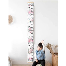 Baby Growth Chart, Height Wall Chart for Kids, Wooden Frame Canvas Measurement Hanging Ruler for Childs Room Decoration 79 x 7.9in(Flower)