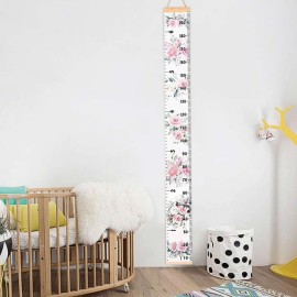 Baby Growth Chart, Height Wall Chart for Kids, Wooden Frame Canvas Measurement Hanging Ruler for Childs Room Decoration 79 x 7.9in(Flower)