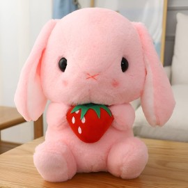 HOUPU Soft Toy - Sitting Lop Eared Rabbit, Easter White Rabbit Stuffed Bunny Animal with Carrot Soft Lovely Realistic Long-Eared Standing Pink Plush Toys (Pink-Strawberry,12.5in/32cm)