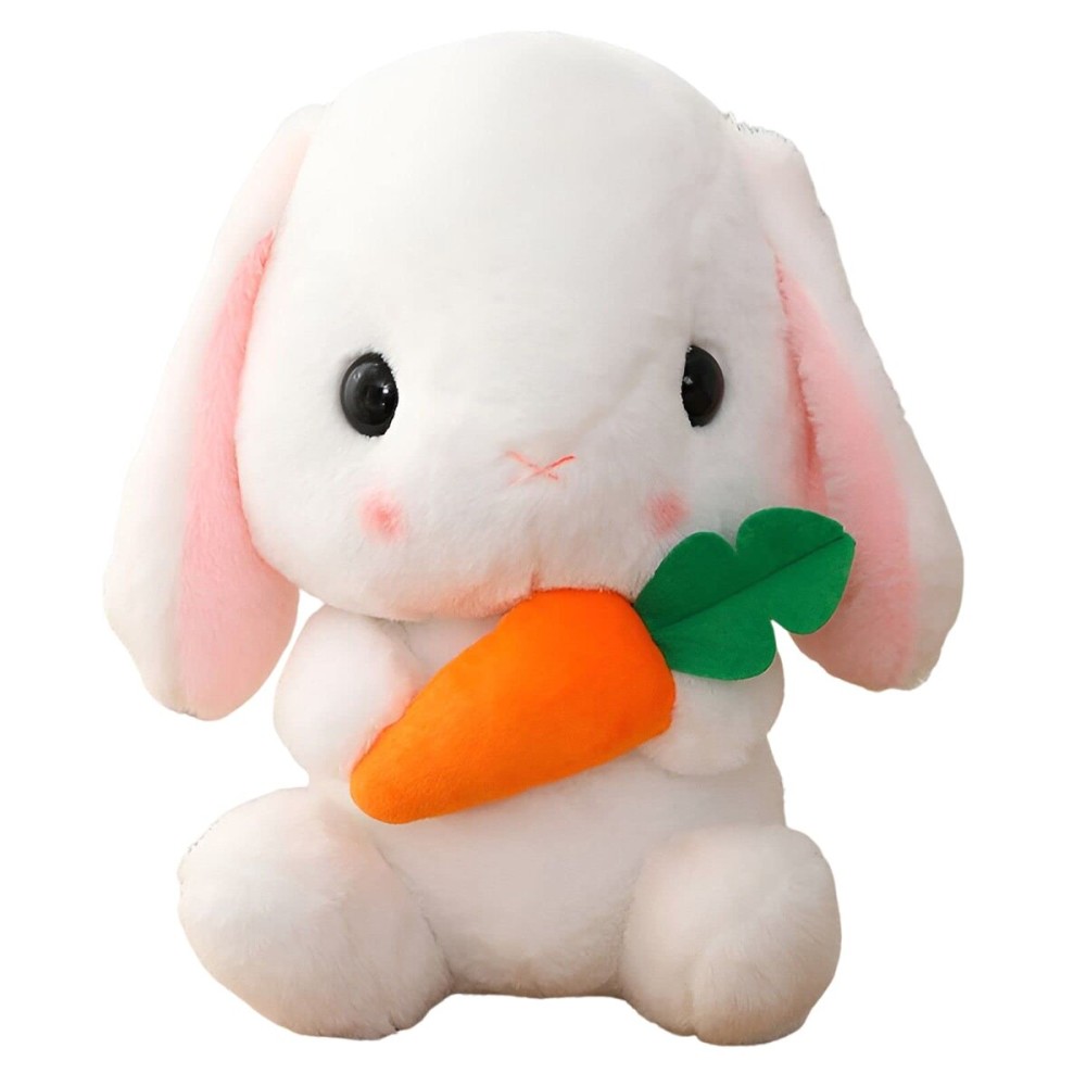 HOUPU Soft Toy - Sitting Lop Eared Rabbit, Easter White Rabbit Stuffed Bunny Animal with Carrot Soft Lovely Realistic Long-Eared Standing Pink Plush Toys (White-Carrot,16.9in/43cm)