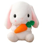 HOUPU Soft Toy - Sitting Lop Eared Rabbit, Easter White Rabbit Stuffed Bunny Animal with Carrot Soft Lovely Realistic Long-Eared Standing Pink Plush Toys (White-Carrot,16.9in/43cm)