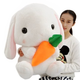 HOUPU Soft Toy - Sitting Lop Eared Rabbit, Easter White Rabbit Stuffed Bunny Animal with Carrot Soft Lovely Realistic Long-Eared Standing Pink Plush Toys (White-Carrot,16.9in/43cm)
