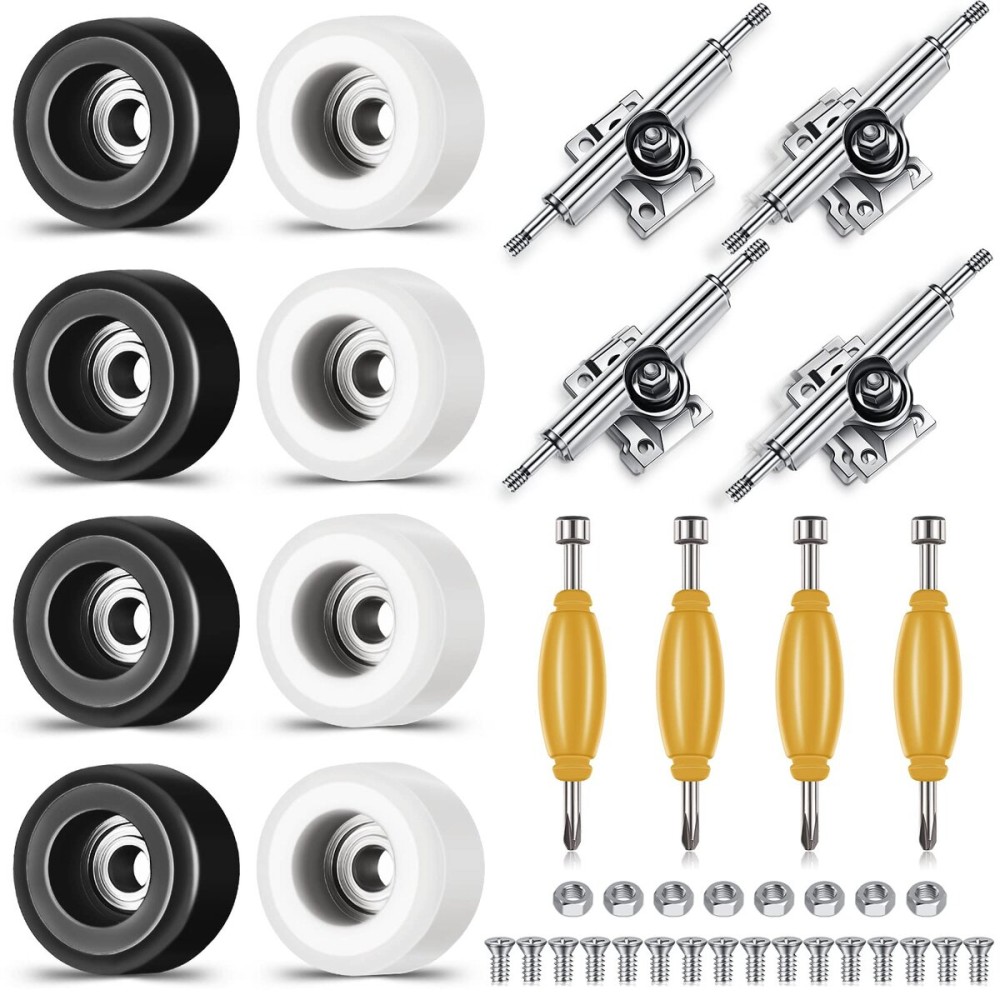 Zhehao 16 Pcs Standard Fingerboard Tool Set CNC Lathed Fingerboard Bearing Wheels Nut Driver Screwdriver for 34 mm Skateboard Trucks(Black and White)