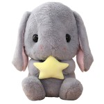 HOUPU Soft Toy - Sitting Lop Eared Rabbit, Easter White Rabbit Stuffed Bunny Animal with Carrot Soft Lovely Realistic Long-Eared Standing Pink Plush Toys (Gray-Star,12.5in/32cm)