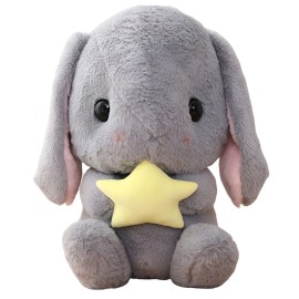 HOUPU Soft Toy - Sitting Lop Eared Rabbit, Easter White Rabbit Stuffed Bunny Animal with Carrot Soft Lovely Realistic Long-Eared Standing Pink Plush Toys (Gray-Star,12.5in/32cm)