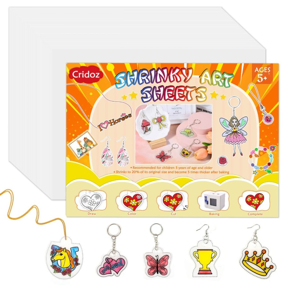 Shrinky Art Paper, Cridoz 50Pcs Shrinky Sheets Shrink Plastic Film for Keychains and Kids Creative Art Craft Marking