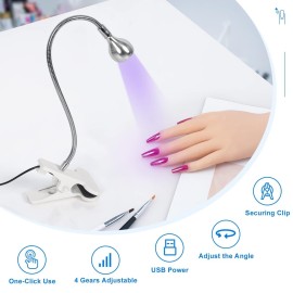 AORAEM U V Nail Lamp,Sliver 3W U V Light for Nails 35NM U V Gel X Nail Lamp with Gooseneck and Clamp for Gel Nail (AA-Silver)