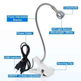 AORAEM U V Nail Lamp,Sliver 3W U V Light for Nails 35NM U V Gel X Nail Lamp with Gooseneck and Clamp for Gel Nail (AA-Silver)