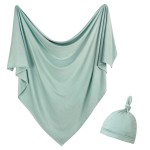 OWLOWLA Newborn Swaddle Set Stretch Wrap Swaddle Receiving Blanket for Baby Boy Girl(Sage)