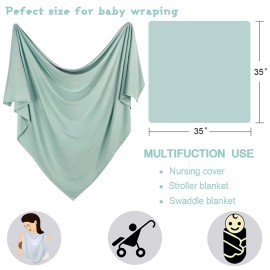 OWLOWLA Newborn Swaddle Set Stretch Wrap Swaddle Receiving Blanket for Baby Boy Girl(Sage)