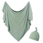 OWLOWLA Newborn Swaddle Set Stretch Wrap Swaddle Receiving Blanket for Baby Boy Girl(Olive-rm)