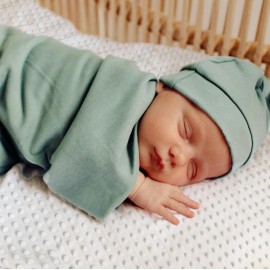 OWLOWLA Newborn Swaddle Set Stretch Wrap Swaddle Receiving Blanket for Baby Boy Girl(Olive-rm)