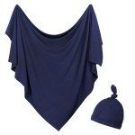 OWLOWLA Newborn Swaddle Set Stretch Wrap Swaddle Receiving Blanket for Baby Boy Girl(Navy Blue)