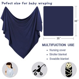 OWLOWLA Newborn Swaddle Set Stretch Wrap Swaddle Receiving Blanket for Baby Boy Girl(Navy Blue)