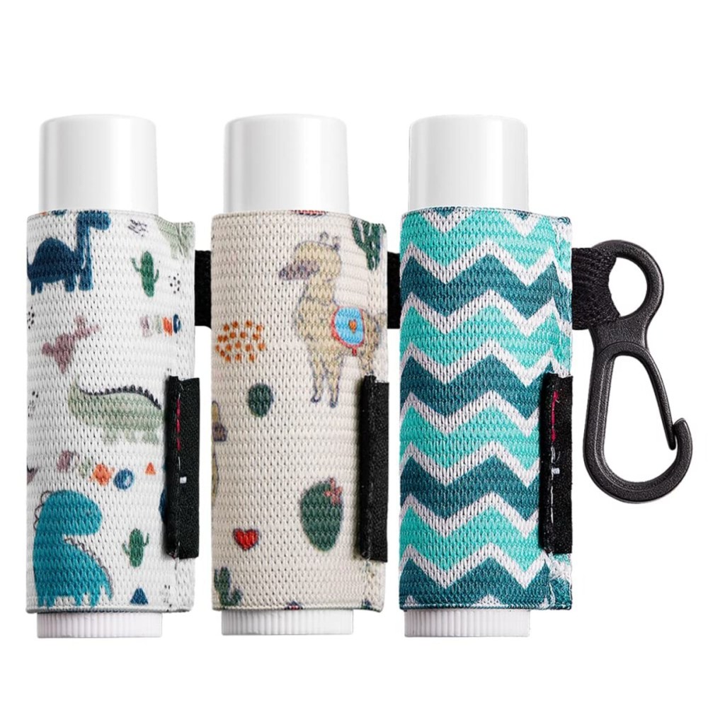 HEYSKAY Lip Balm Holder Sleeves Keychain Chapstick Elastic Sleeves (Dinausaur/Sheep/Wave strip)