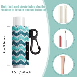 HEYSKAY Lip Balm Holder Sleeves Keychain Chapstick Elastic Sleeves (Dinausaur/Sheep/Wave strip)