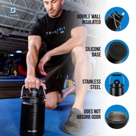 Ice Shaker Insulated Stainless Steel Half Gallon Water Jug | 64 oz, Black | Stays Cold for 60+ Hours | Multi-purpose lid | Odor-Free Outdoor Water Jug for Sports, Camping, Hiking, Working Out