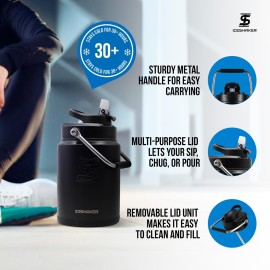 Ice Shaker Insulated Stainless Steel Half Gallon Water Jug | 64 oz, Black | Stays Cold for 60+ Hours | Multi-purpose lid | Odor-Free Outdoor Water Jug for Sports, Camping, Hiking, Working Out