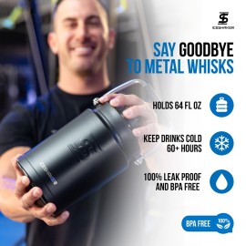 Ice Shaker Insulated Stainless Steel Half Gallon Water Jug | 64 oz, Black | Stays Cold for 60+ Hours | Multi-purpose lid | Odor-Free Outdoor Water Jug for Sports, Camping, Hiking, Working Out