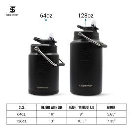 Ice Shaker Insulated Stainless Steel Half Gallon Water Jug | 64 oz, Black | Stays Cold for 60+ Hours | Multi-purpose lid | Odor-Free Outdoor Water Jug for Sports, Camping, Hiking, Working Out