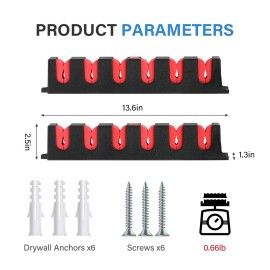 Simple Deluxe Horizontal Fishing Rod Holders Wall-Mounted - Fishing Rod Rack Great Fishing Pole Holder for Garage, Fishing Rod Rack Holds Up to 6 Rods, 13.6\'\' Red, 1 Pair Simple Deluxe