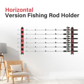 Simple Deluxe Horizontal Fishing Rod Holders Wall-Mounted - Fishing Rod Rack Great Fishing Pole Holder for Garage, Fishing Rod Rack Holds Up to 6 Rods, 13.6\'\' Red, 1 Pair Simple Deluxe