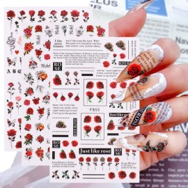 Flowers Rose Nail Art Stickers, 3D Flower Nail Self-Adhesive Sticker Design, Holographic Floral Leaf Butterfly Nail Art Decals for Women Girls Manicure Charms Decoration, Blossom Resin Nail Art Tips Flowers Rose Nail Art Stickers, 3D Flower Nail Self-Adhesive Sticker Design, Holographic Floral Leaf Butterfly Nail Art Decals for Women Girls Manicure Charms Decoration, Blossom Resin Nail Art Tips