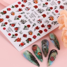 Flowers Rose Nail Art Stickers, 3D Flower Nail Self-Adhesive Sticker Design, Holographic Floral Leaf Butterfly Nail Art Decals for Women Girls Manicure Charms Decoration, Blossom Resin Nail Art Tips Flowers Rose Nail Art Stickers, 3D Flower Nail Self-Adhesive Sticker Design, Holographic Floral Leaf Butterfly Nail Art Decals for Women Girls Manicure Charms Decoration, Blossom Resin Nail Art Tips