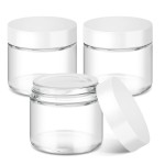 2 oz Glass Jars with Lids, Bumobum 3 pack Clear Small Jar with White Lids, Blank Labels & Inner Liners, 60 ml Empty Round Cosmetic Containers for Sample, Powder, Cream, Lotion, Spice