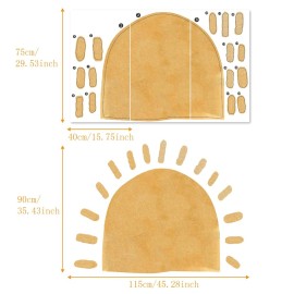 astrkiz Large Fabric Watercolor Boho Half Sun Wall Decals Peel and Stick, Pastel Sunrise Wall Murals Stickers, Sunshine Wall Arch Art Decor for Kids Room Playroom Nursery Bedroom, 45.28 x 35.43
