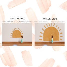 astrkiz Large Fabric Watercolor Boho Half Sun Wall Decals Peel and Stick, Pastel Sunrise Wall Murals Stickers, Sunshine Wall Arch Art Decor for Kids Room Playroom Nursery Bedroom, 45.28 x 35.43