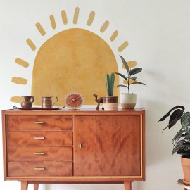 astrkiz Large Fabric Watercolor Boho Half Sun Wall Decals Peel and Stick, Pastel Sunrise Wall Murals Stickers, Sunshine Wall Arch Art Decor for Kids Room Playroom Nursery Bedroom, 45.28 x 35.43