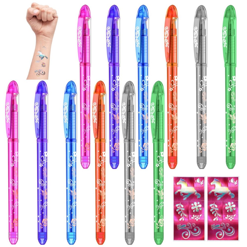 Kathfly 12 Packs Temporary Tattoo Markers for Skin Shimmery Gel Pens for Girls Kids Party Stuffers, 6 Colors