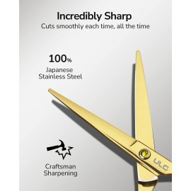 Hair Cutting Scissors, ULG Hair Shears 6.5 inch Hairdressing Hair Scissor, Salon Razor Edge Hair Cutting Shears, Japanese Stainless Steel Haircut Scissors with Detachable Finger Gold