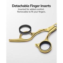 Hair Cutting Scissors, ULG Hair Shears 6.5 inch Hairdressing Hair Scissor, Salon Razor Edge Hair Cutting Shears, Japanese Stainless Steel Haircut Scissors with Detachable Finger Gold